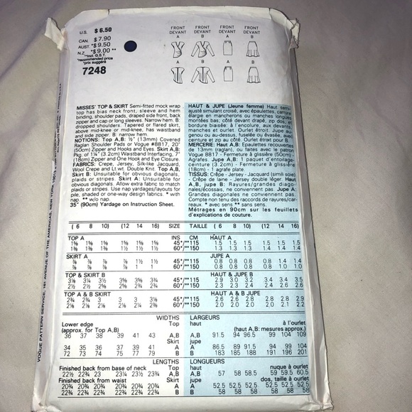 Vintage Vogue 7248 skirt and top pattern- uncut- stylish outfit by vogue - Picture 7 of 7